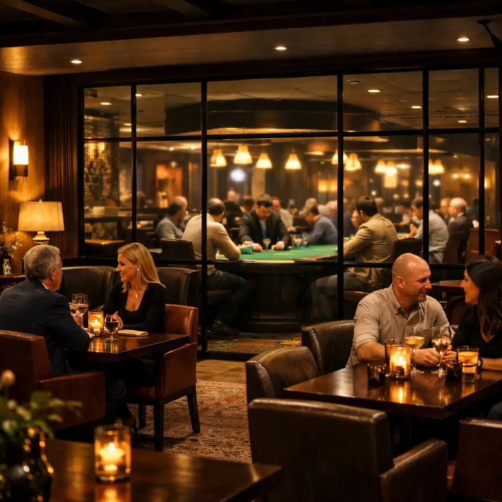 Premium dining and lounge area adjacent to the poker room